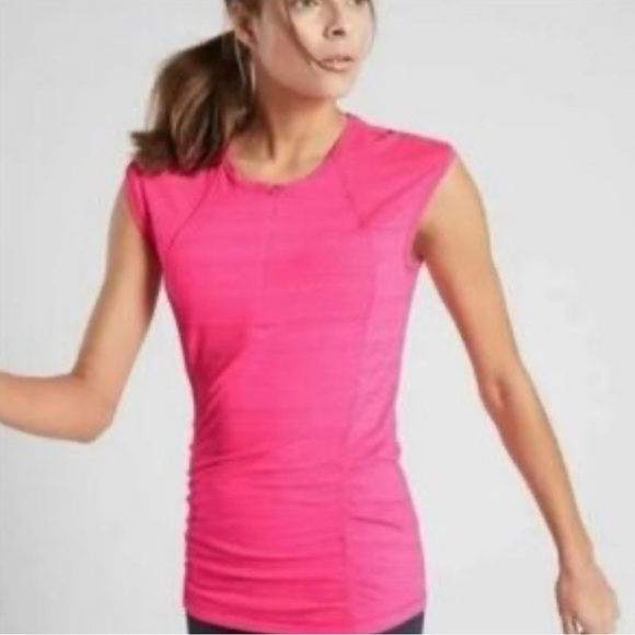 Athleta Hot Pink Ruched Muscle Tee - Picture 9 of 9